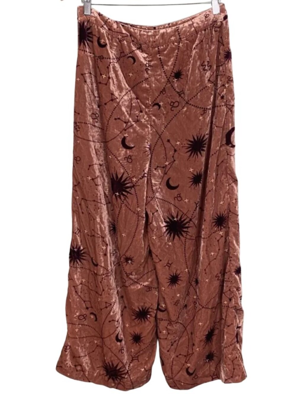 Anthropologie Embroidered Velvet Wide-Leg Pants Celestial Zodiac Brown Size 8 - Picture 11 of 13
